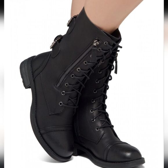 BRAND NEW SHOE LAND KASEY WOMEN'S ANKLE LACE-UP MILITARY COMBAT BOOT MID CALF - Picture 6 of 16